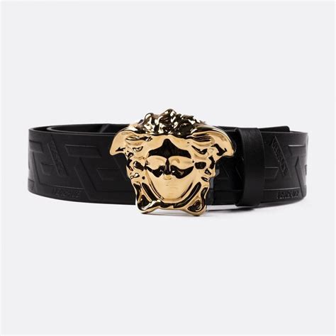 Versace: Black & Gold Greca Medusa Belt 